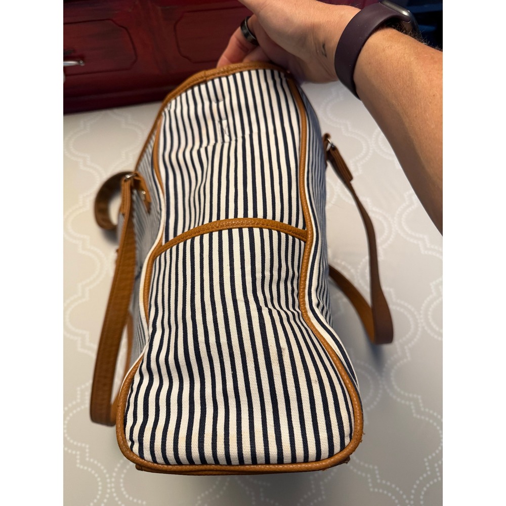 Thirty One Around Town Tote Nautical Anchor Striped Canvas Bag Large - Picture 6 of 15